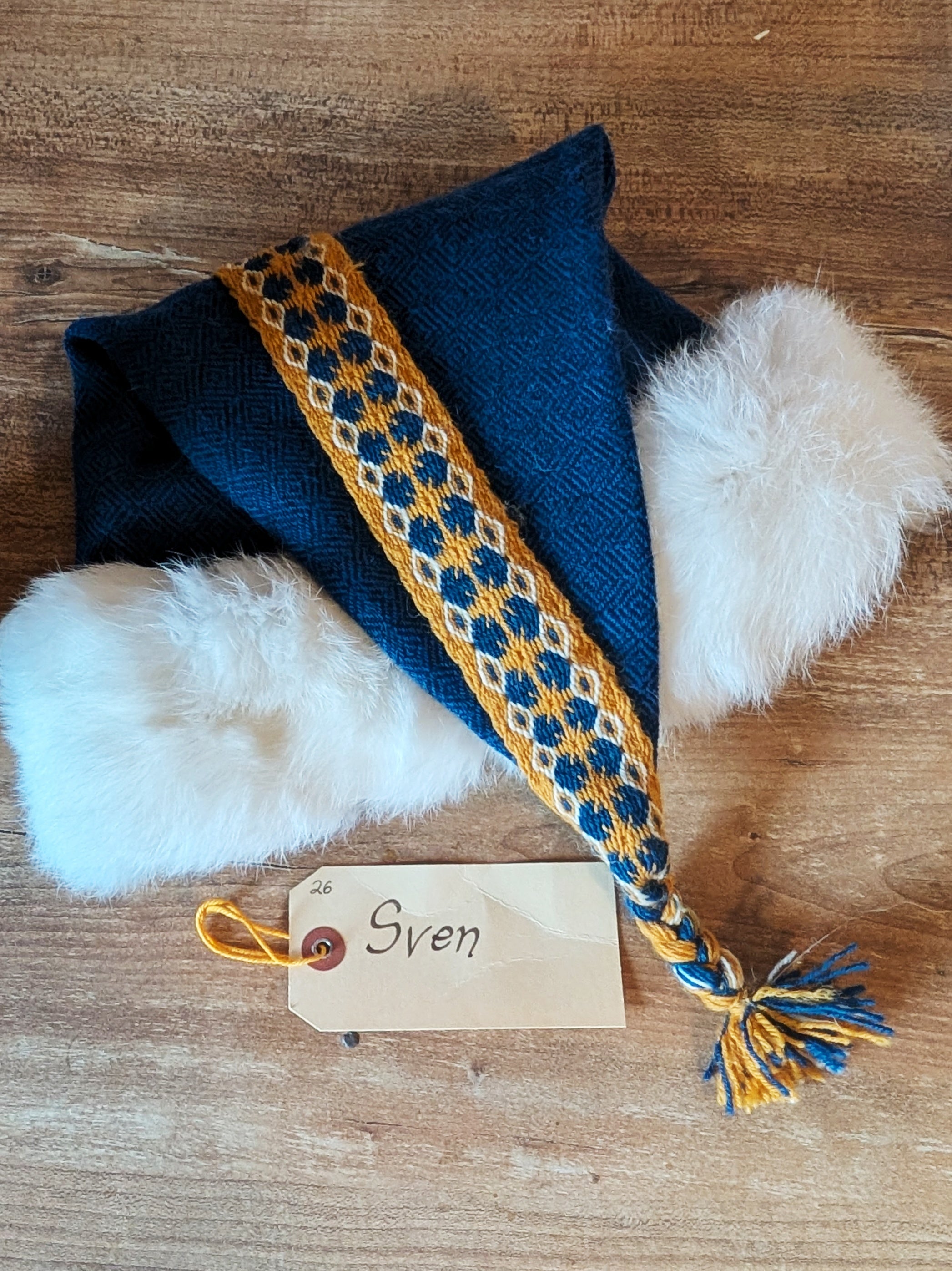 Blaue Mütze aus Schurwolle mit echtem Fell - handgemachte Unikate - Wikinger Rus Zipfelmütze - LARP Mittelalter Accessoires Diamantköper