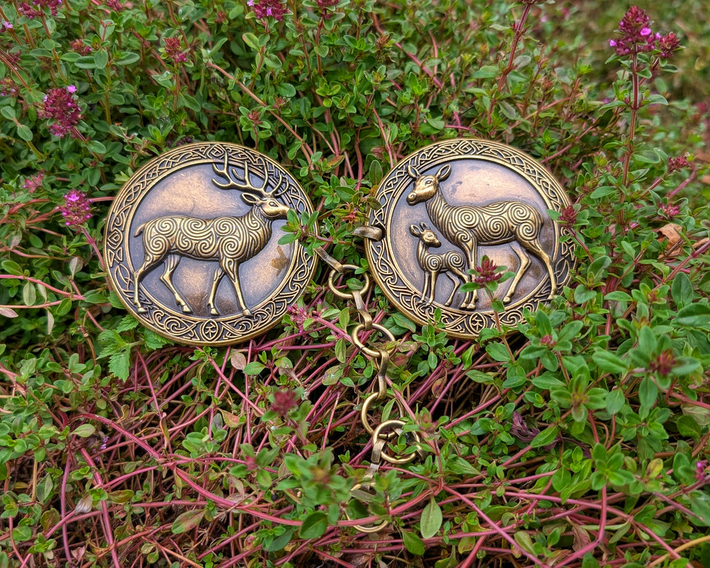 Mantelverschluss Hirschfamilie | Umhangverschluss Wikinger | LARP | Mittelalter | Silber oder Bronze - Fellverschluss Schließe Cloak Clasp