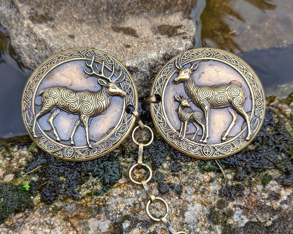 Mantelverschluss Hirschfamilie | Umhangverschluss Wikinger | LARP | Mittelalter | Silber oder Bronze - Fellverschluss Schließe Cloak Clasp