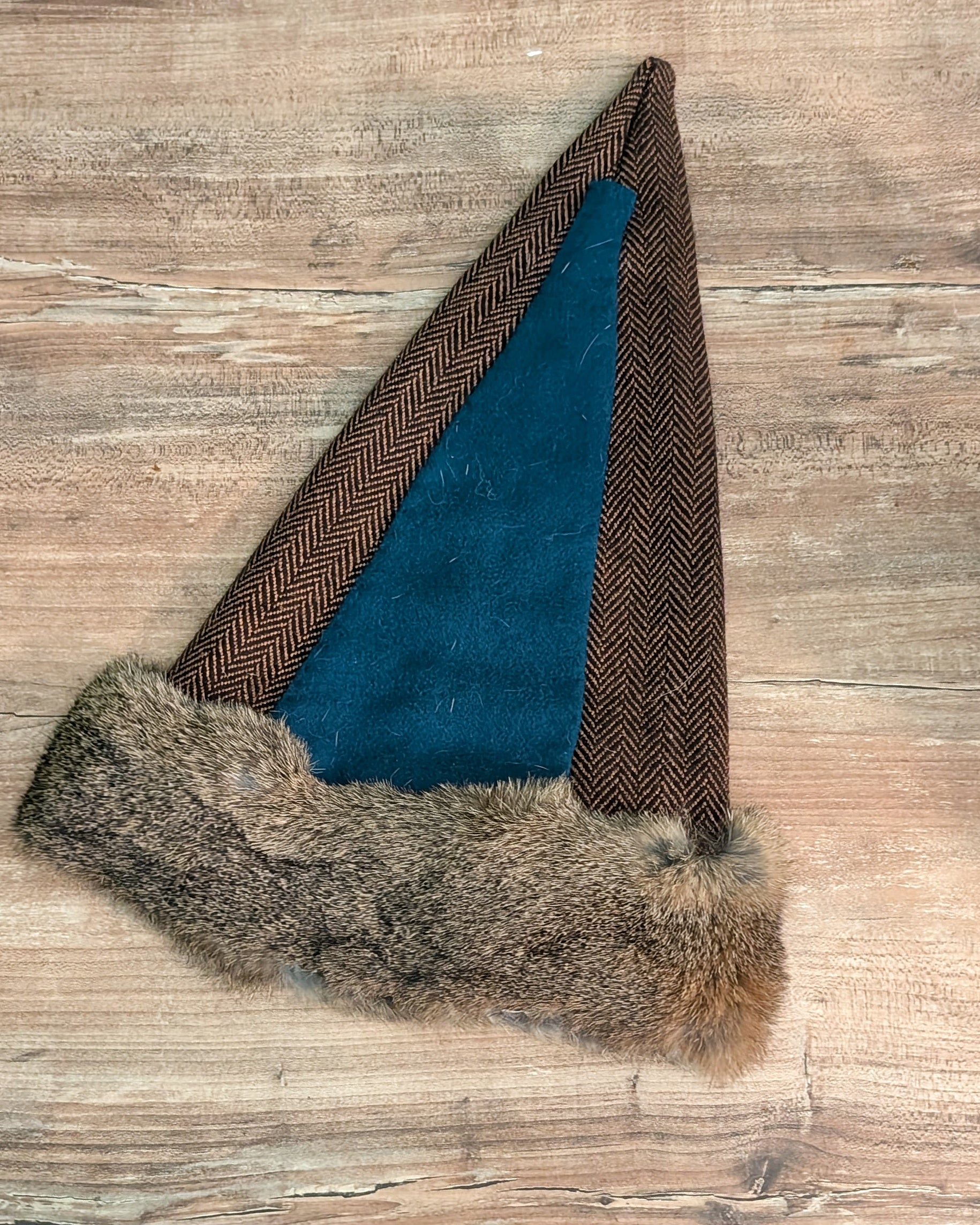 Nordische Zipfelmütze - Rus Hat - Wikingermütze - Heringbone Fischgrät Wollstoff in braun schwarz - Reenactment Larp Vikings Norse - Unikate