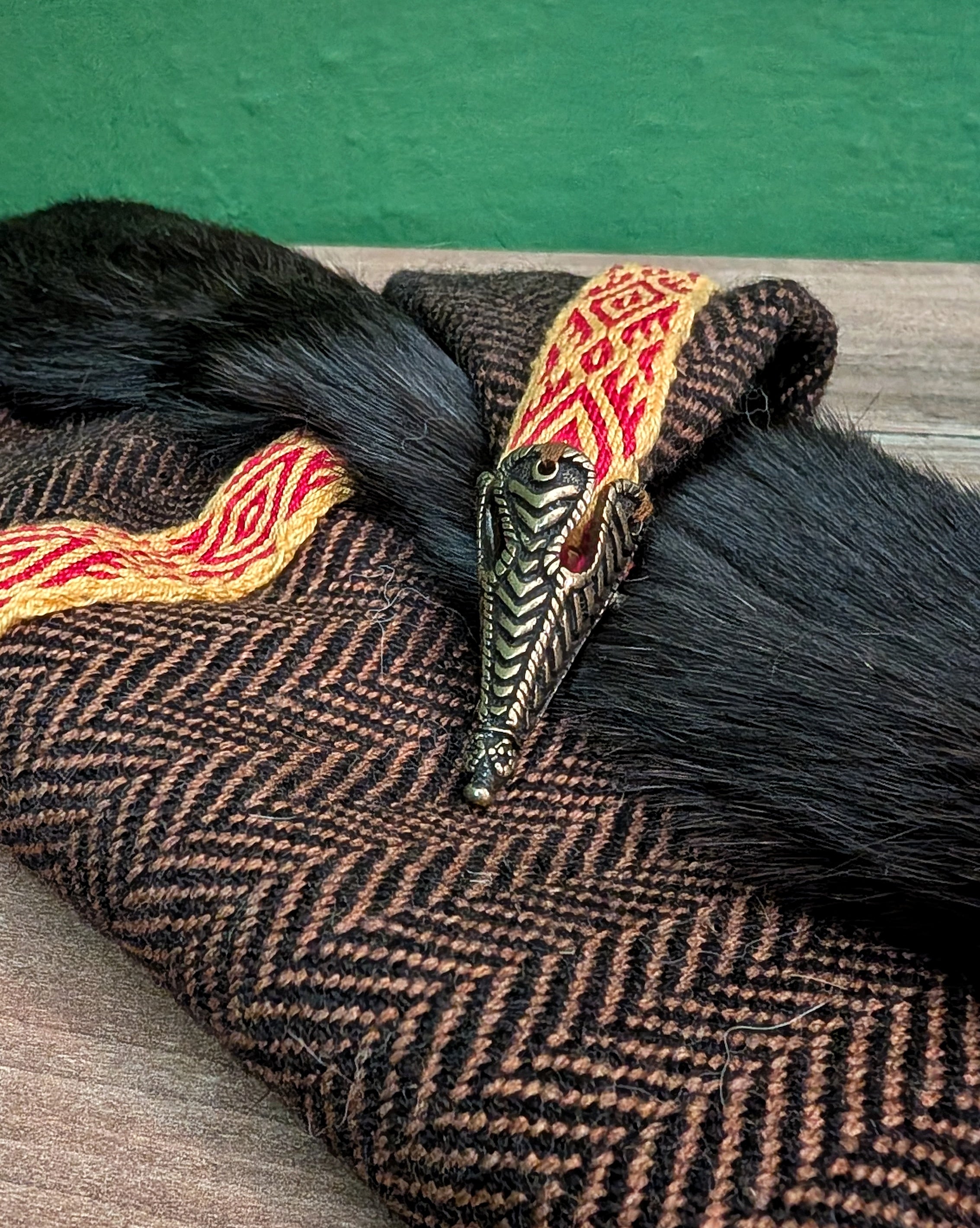 Nordische Zipfelmütze - Rus Hat - Wikingermütze - Heringbone Fischgrät Wollstoff in braun schwarz - Reenactment Larp Vikings Norse - Unikate