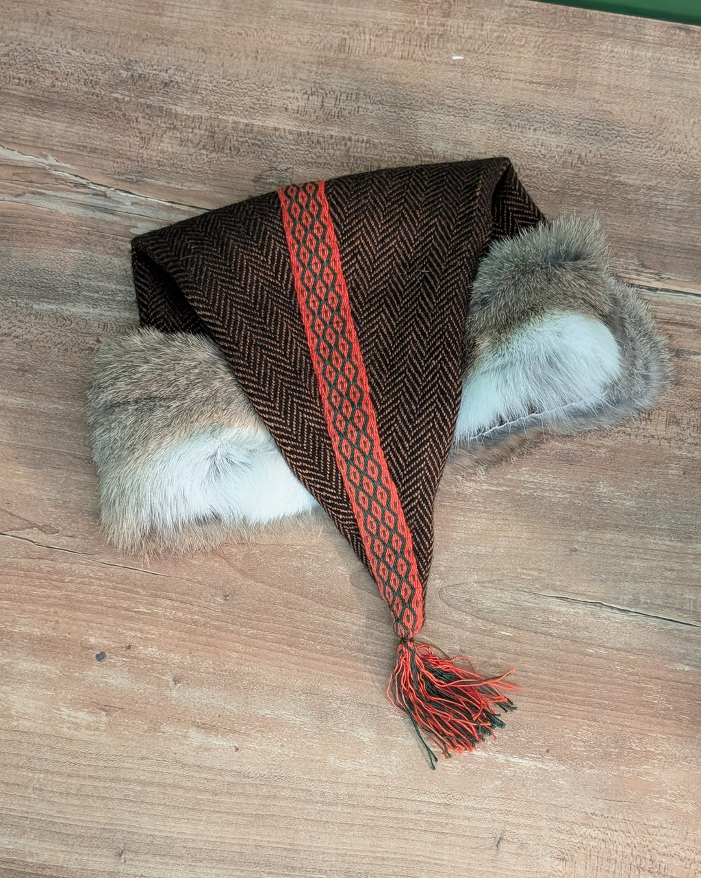 Nordische Zipfelmütze - Rus Hat - Wikingermütze - Heringbone Fischgrät Wollstoff in braun schwarz - Reenactment Larp Vikings Norse - Unikate