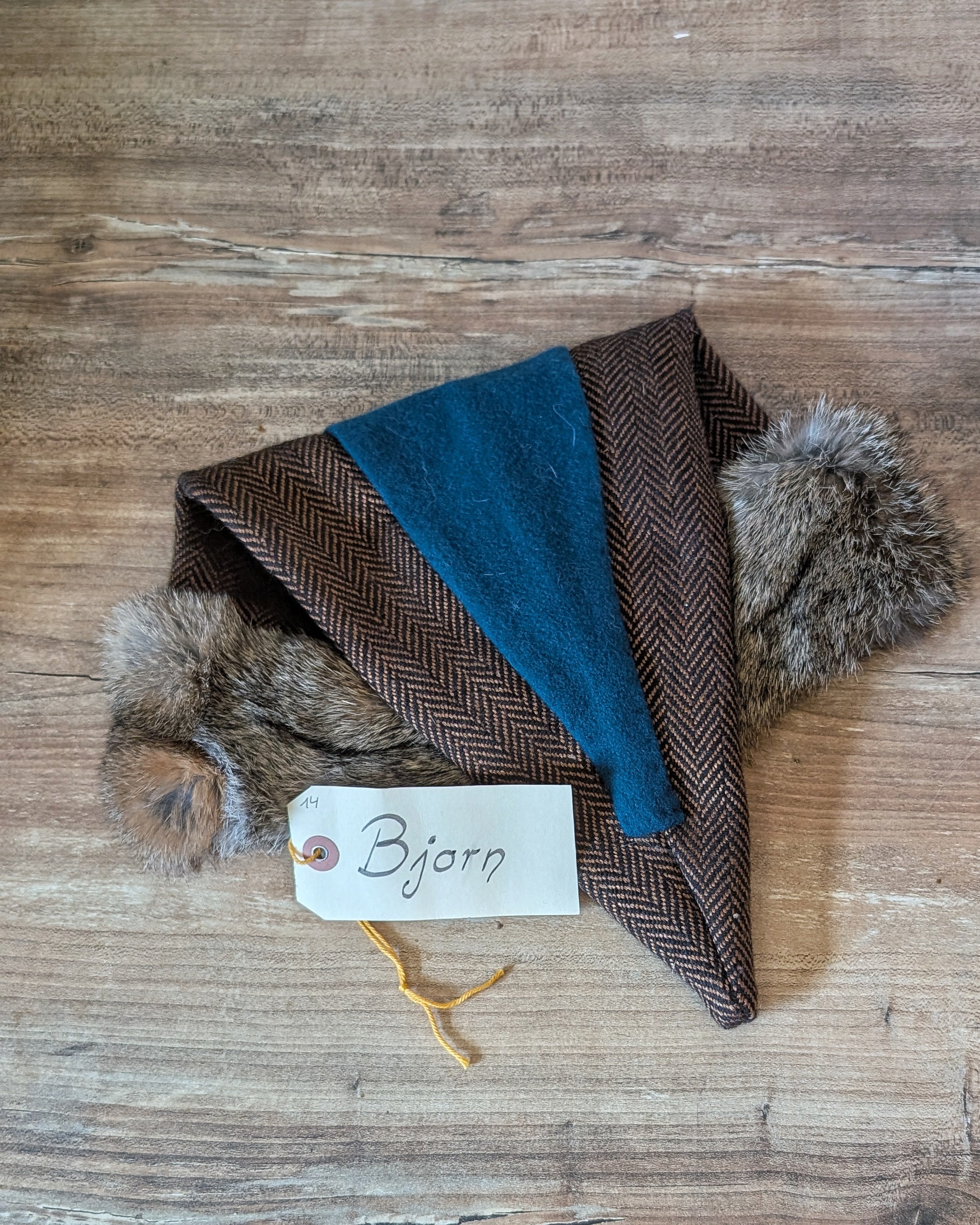 Nordische Zipfelmütze - Rus Hat - Wikingermütze - Heringbone Fischgrät Wollstoff in braun schwarz - Reenactment Larp Vikings Norse - Unikate