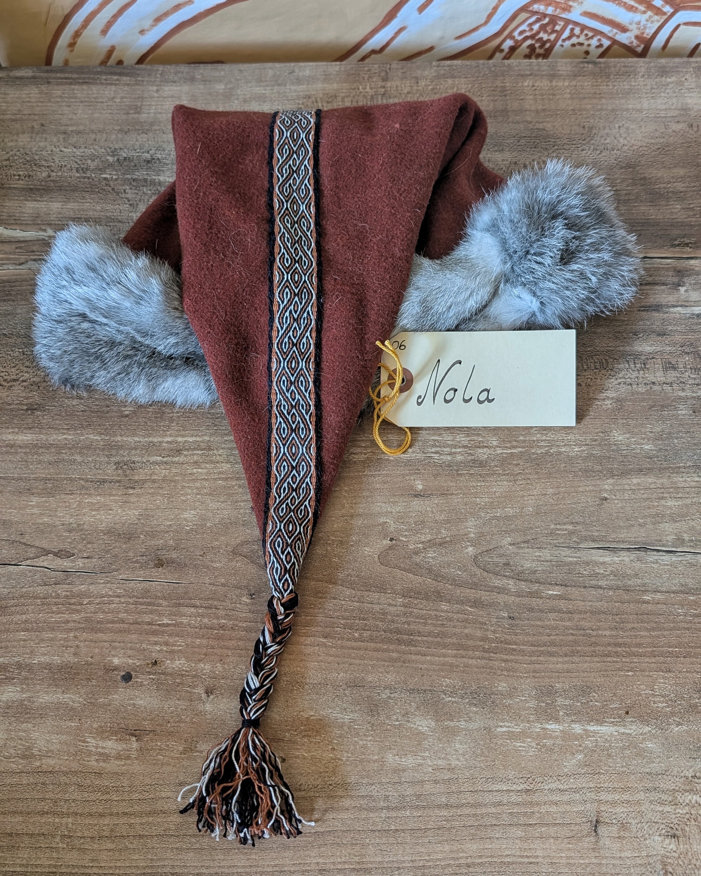 Mütze in rost orange - Russ Mütze - Larp Mittelalter Reenactor Wikinger - Merinowolle Zipfelmütze - nordische Wollmütze mit Fell