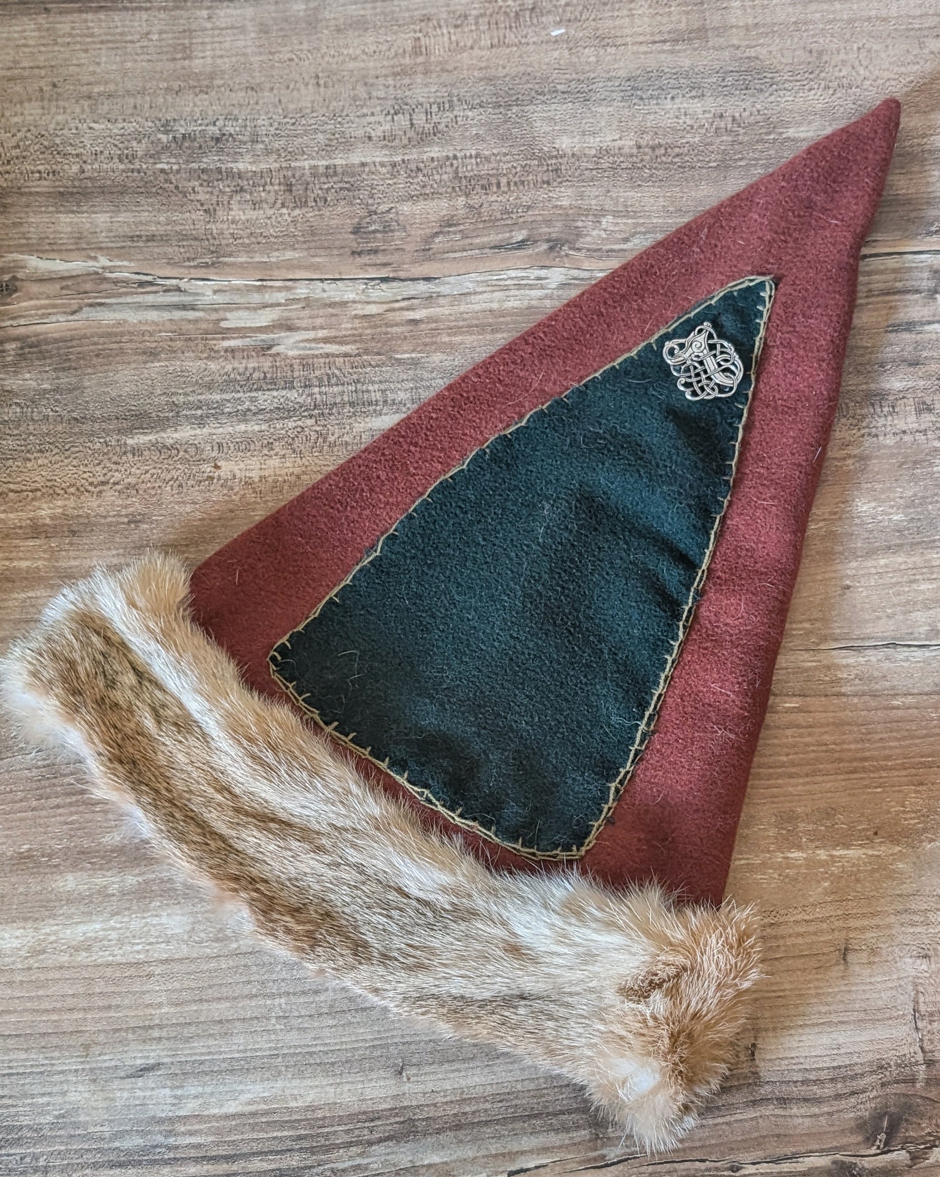 Mütze in rost orange - Russ Mütze - Larp Mittelalter Reenactor Wikinger - Merinowolle Zipfelmütze - nordische Wollmütze mit Fell