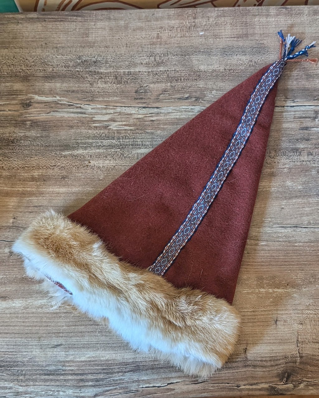 Mütze in rost orange - Russ Mütze - Larp Mittelalter Reenactor Wikinger - Merinowolle Zipfelmütze - nordische Wollmütze mit Fell