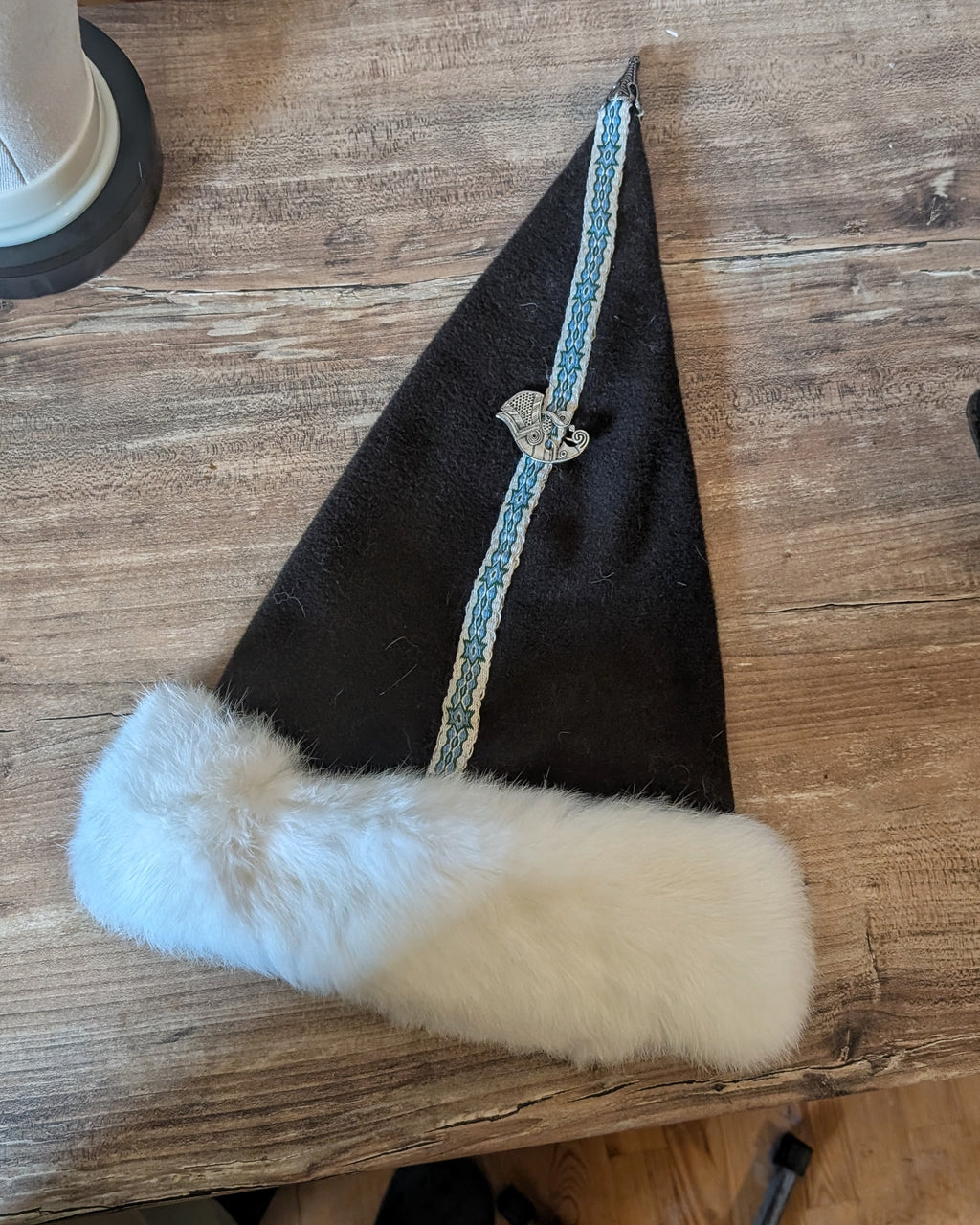 dunkelbraune nordische Zipfelmütze - Rus Mütze mit Fell - Reenactment Mittelalter Larp Wollmütze - Merinowolle Wikinger Kleidung