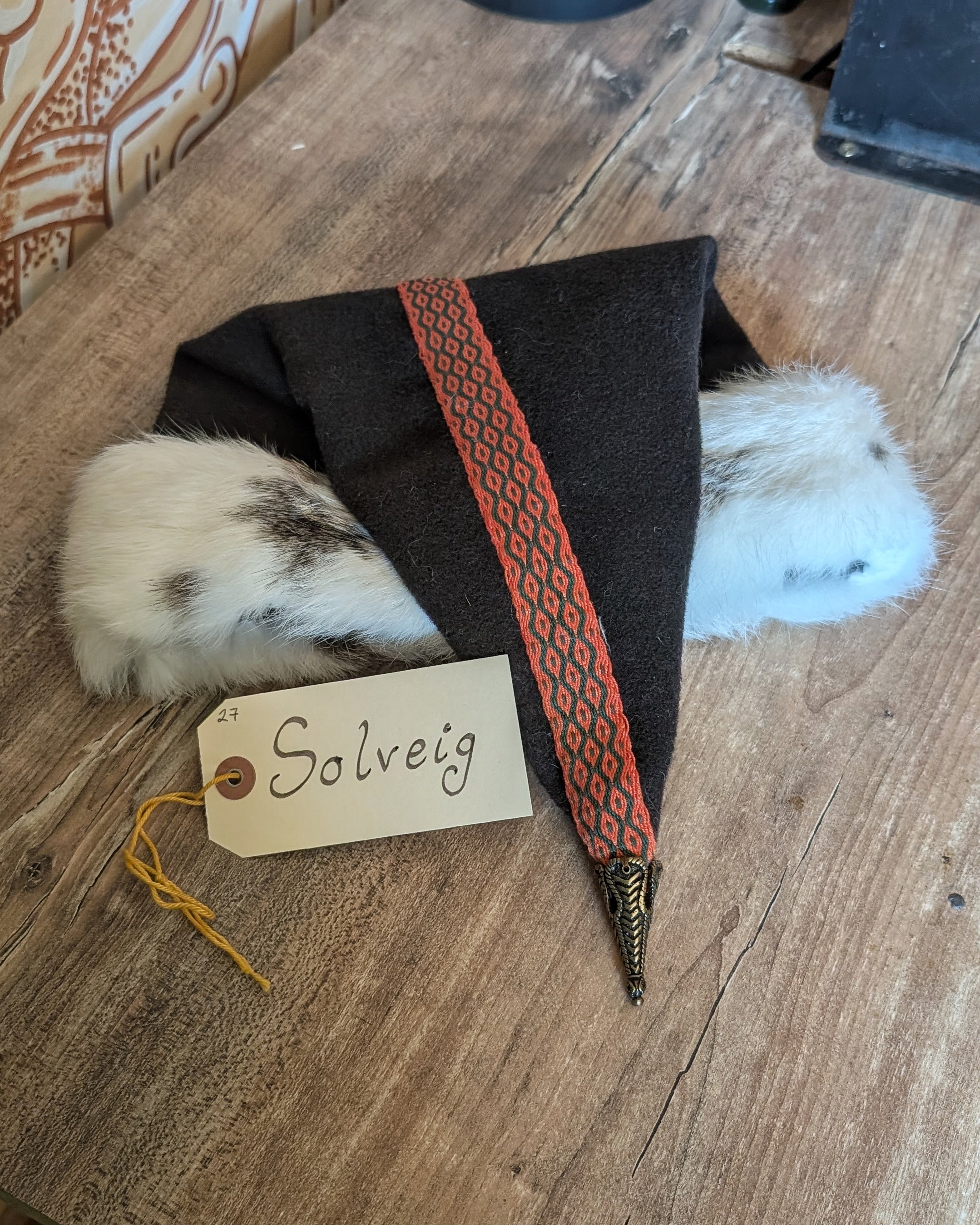 dunkelbraune nordische Zipfelmütze - Rus Mütze mit Fell - Reenactment Mittelalter Larp Wollmütze - Merinowolle Wikinger Kleidung
