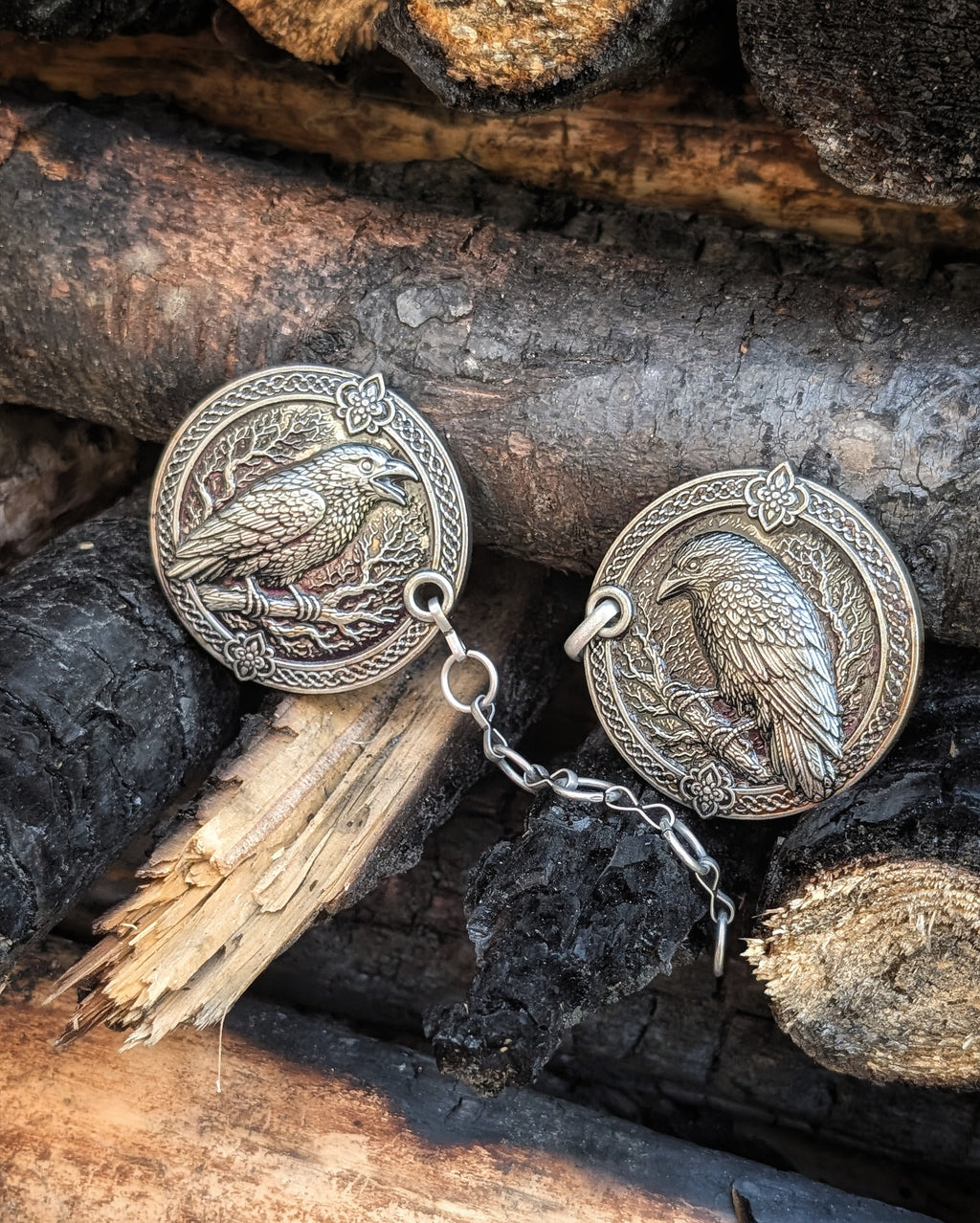 Mantelverschluss Raben | Umhangverschluss Wikinger | LARP | Mittelalter | Silber oder Bronze - Fellverschluss Cloak Clasp - Hugin Munin