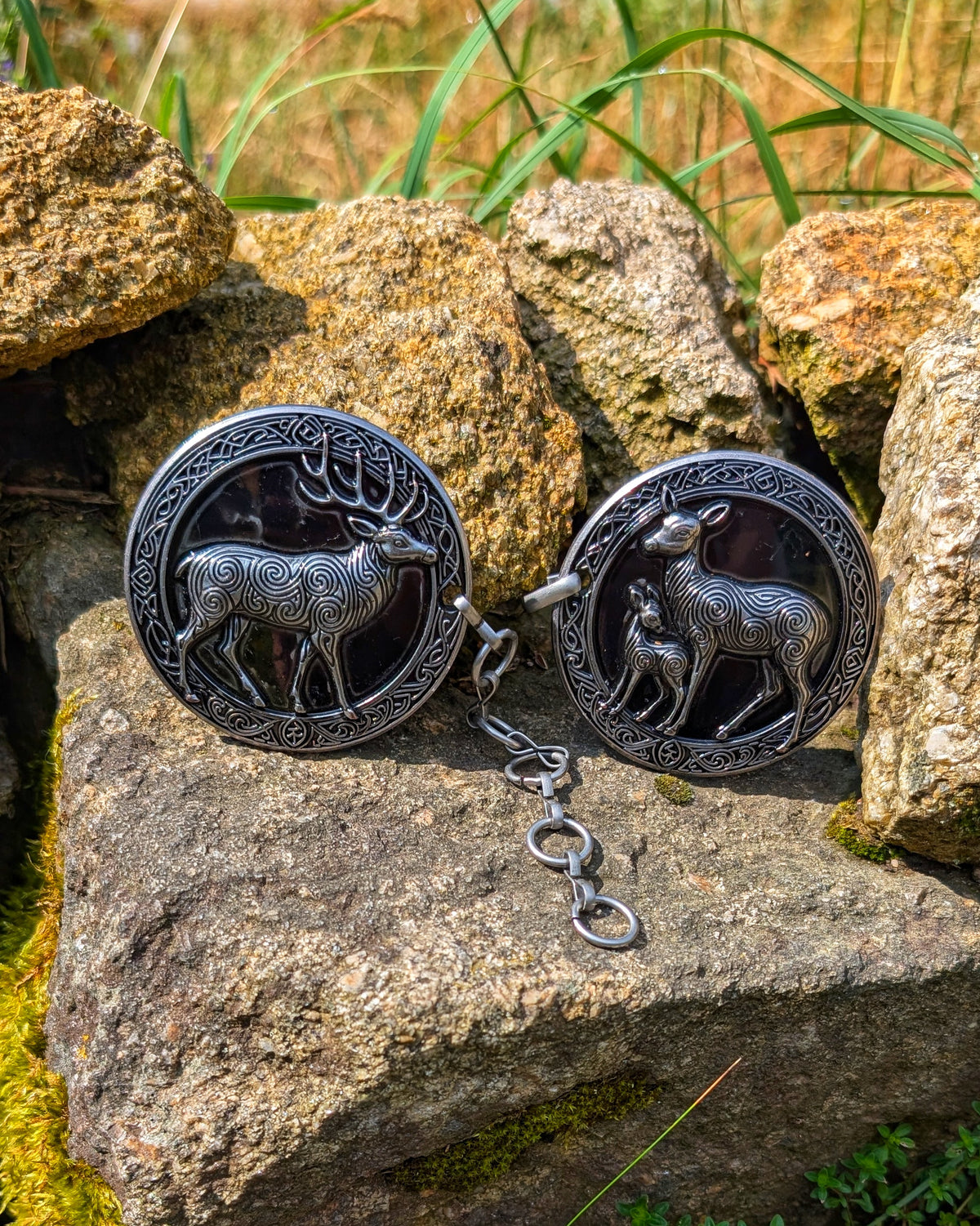 Mantelverschluss Hirschfamilie | Umhangverschluss Wikinger | LARP | Mittelalter | Silber oder Bronze - Fellverschluss Schließe Cloak Clasp