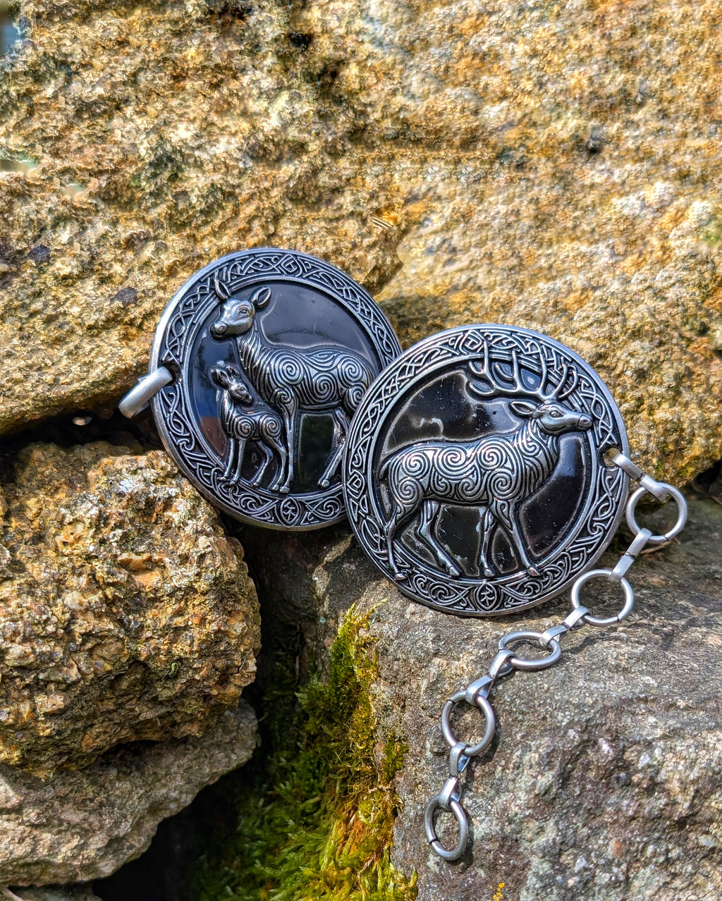 Mantelverschluss Hirschfamilie | Umhangverschluss Wikinger | LARP | Mittelalter | Silber oder Bronze - Fellverschluss Schließe Cloak Clasp