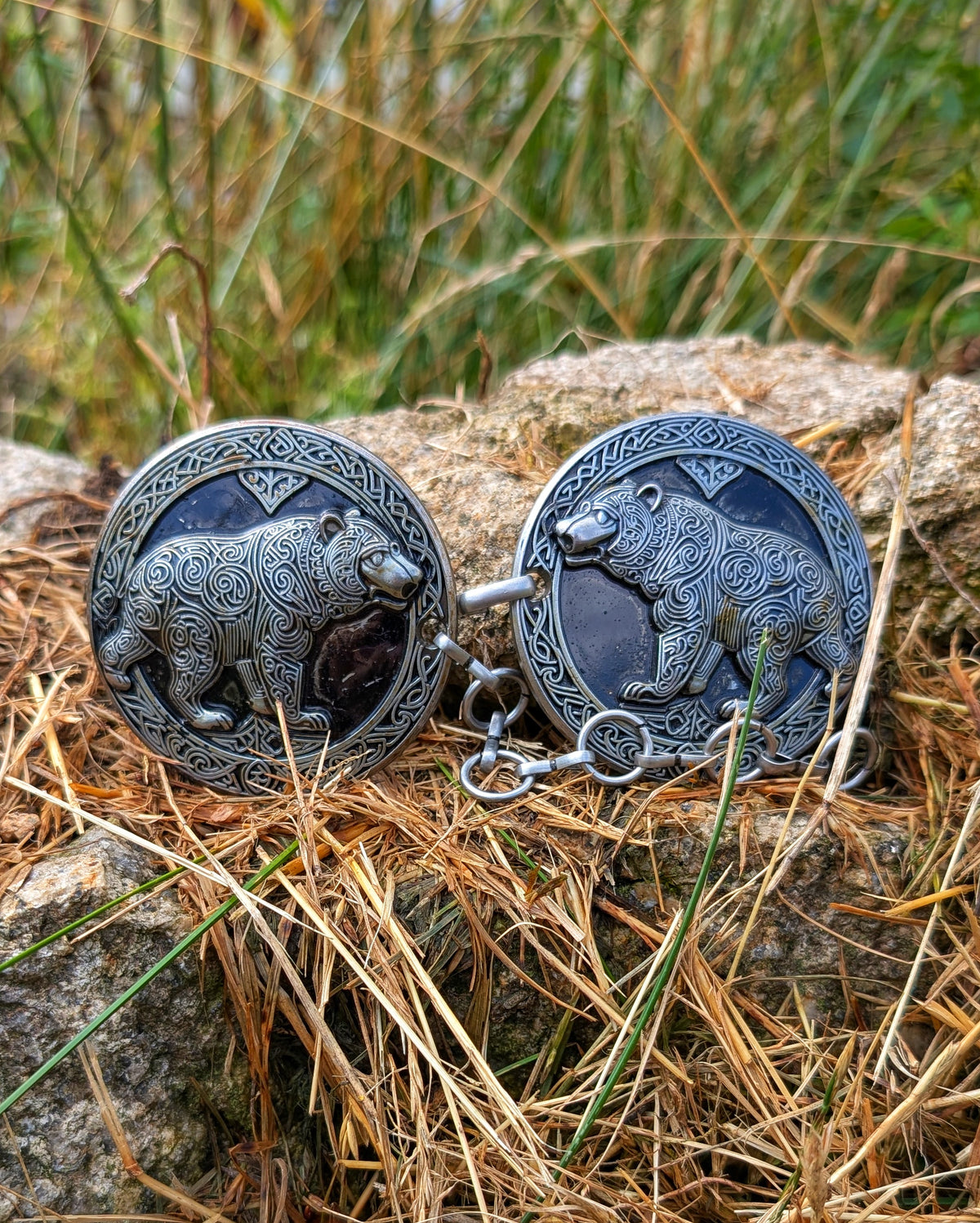 Gewandschliesse Bär| Umhangverschluss Wikinger Kelten | LARP | Mittelalter | Silber oder Bronze - Fellverschluss Cloak Clasp - Krafttier