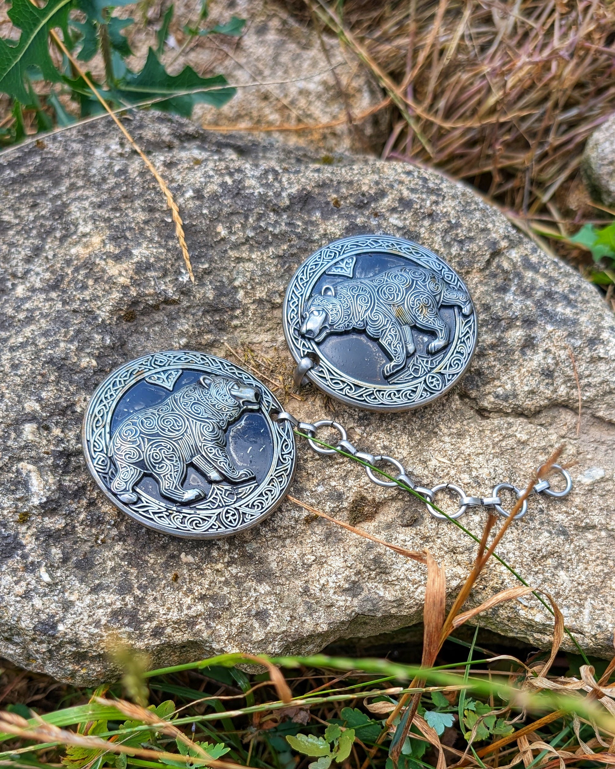 Gewandschliesse Bär| Umhangverschluss Wikinger Kelten | LARP | Mittelalter | Silber oder Bronze - Fellverschluss Cloak Clasp - Krafttier