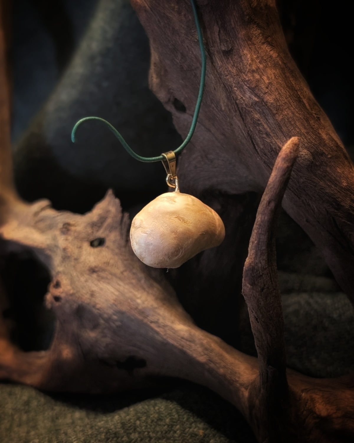 Holzjuwel - natürliche Baumperle an goldener Öse