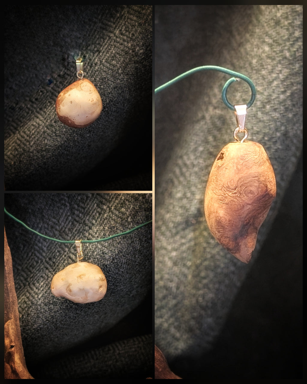 Holzjuwel - natürliche Baumperle an goldener Öse
