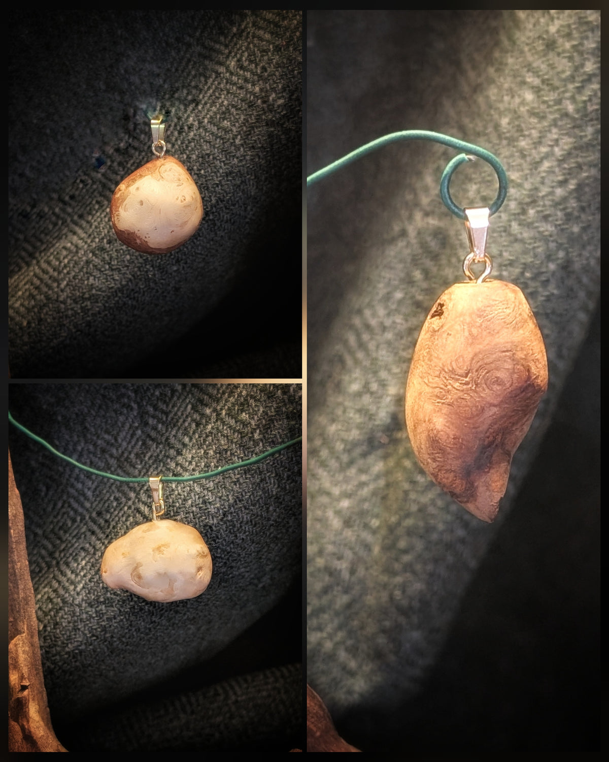 Holzjuwel - natürliche Baumperle an goldener Öse